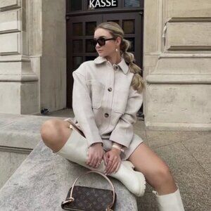 NEW H&M Oversized Shirt Jacket Shacket - Cream